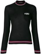 Fendi Contrast Logo Turtle-neck Sweater - Black