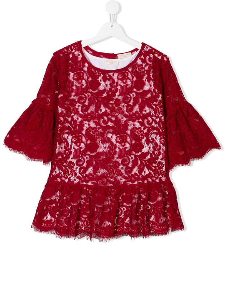 Monnalisa Teen Floral Lace Blouse - Red