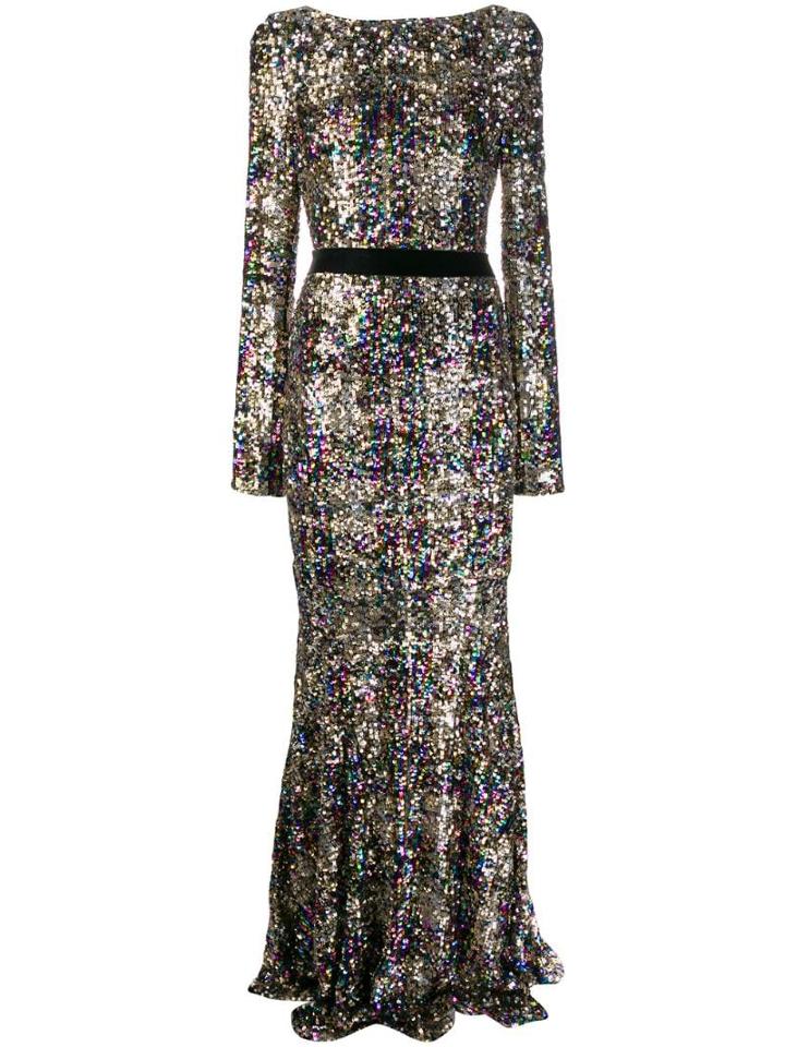 Talbot Runhof Sequin Embroidered Evening Dress - Gold