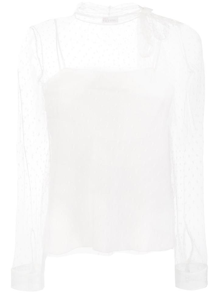 Red Valentino Point D'esprit Tie Neck Blouse - White