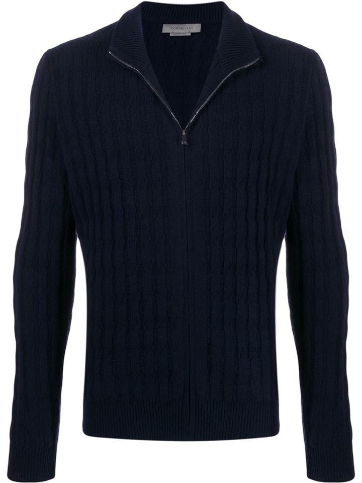 Corneliani Cashmere Knitted Zipped Jumper - Blue