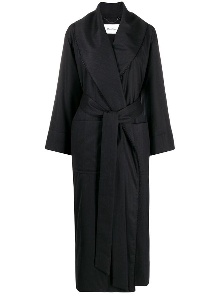Salvatore Ferragamo Oversized Pinstripe Coat - Grey