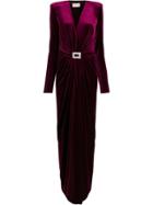 Alexandre Vauthier Plunge Neck Velvet Gown - Purple