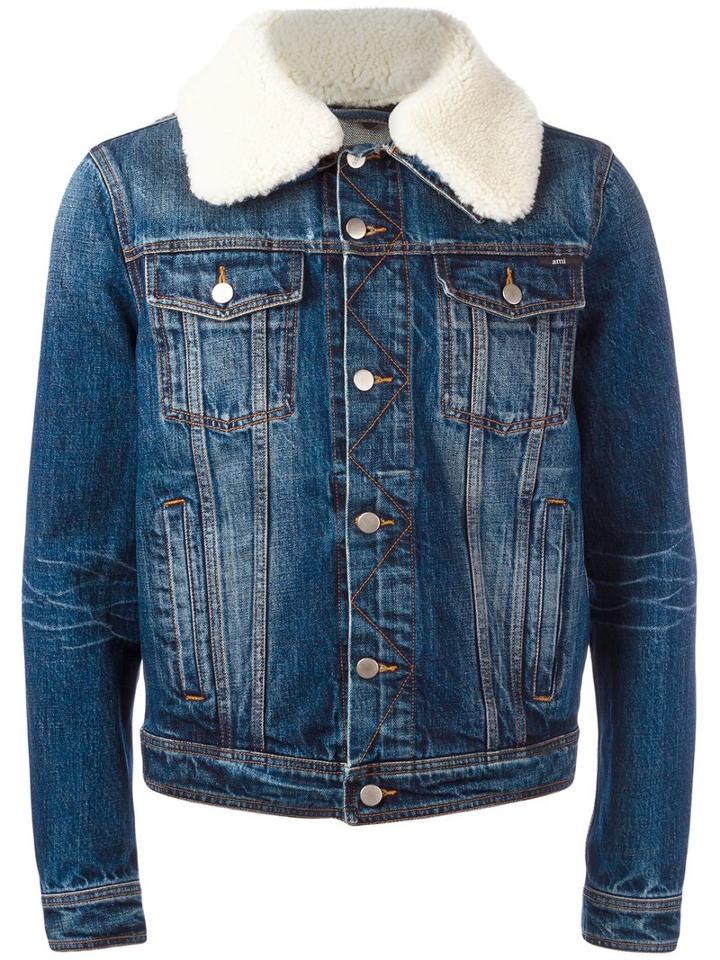 Ami Alexandre Mattiussi - Shearling Collar Jacket - Men - Cotton - L, Blue, Cotton
