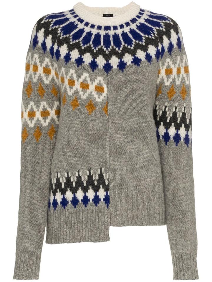 Joseph Fair Isle Patchwork Wool Jumper - Grey