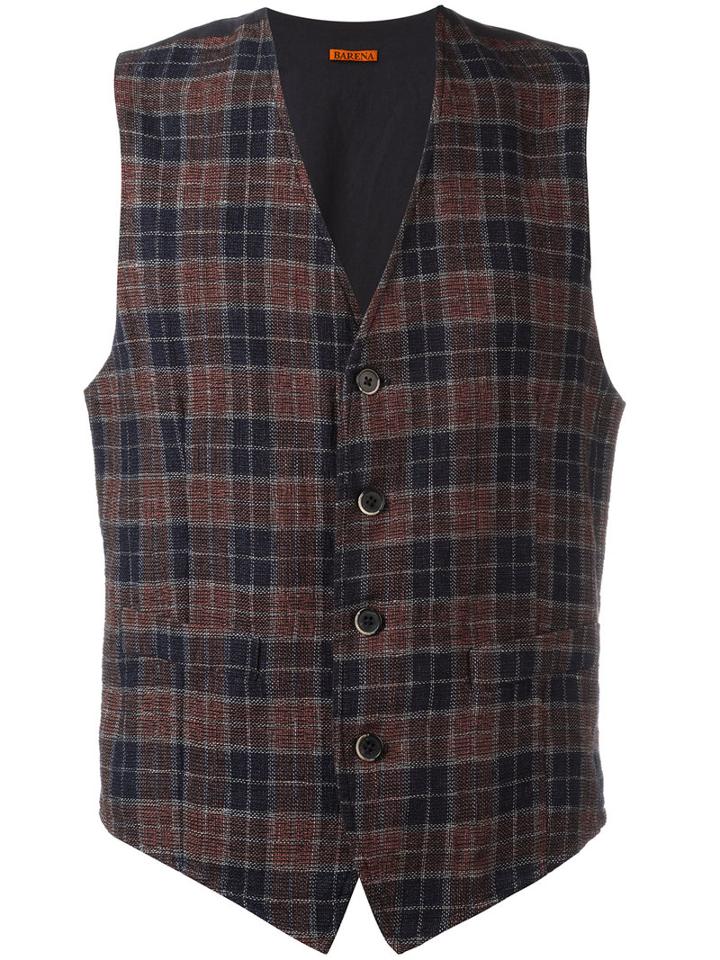 Barena Checked Waistcoat, Men's, Size: 50, Blue, Cotton/linen/flax