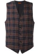 Barena Checked Waistcoat, Men's, Size: 50, Blue, Cotton/linen/flax
