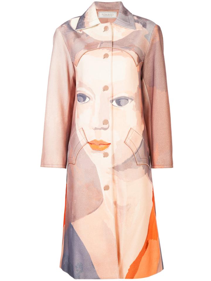 Nina Ricci Printed Single Breasted Coat - Pink & Purple