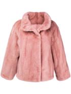 Liska Stand-up Collar Fur Jacket - Pink & Purple