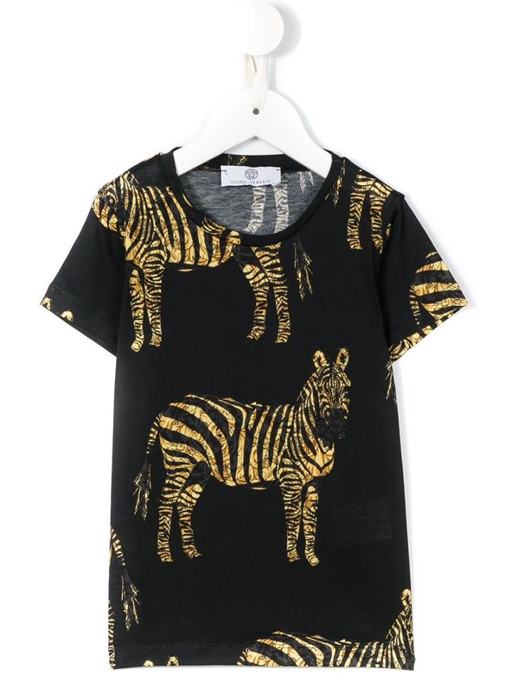 Young Versace Zebra Print T-shirt, Girl's, Size: 10 Yrs, Black