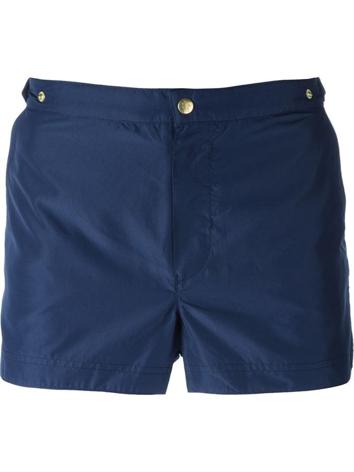 Eleventy Front Button Swim Shorts, Men's, Size: Xxl, Blue, Polyester