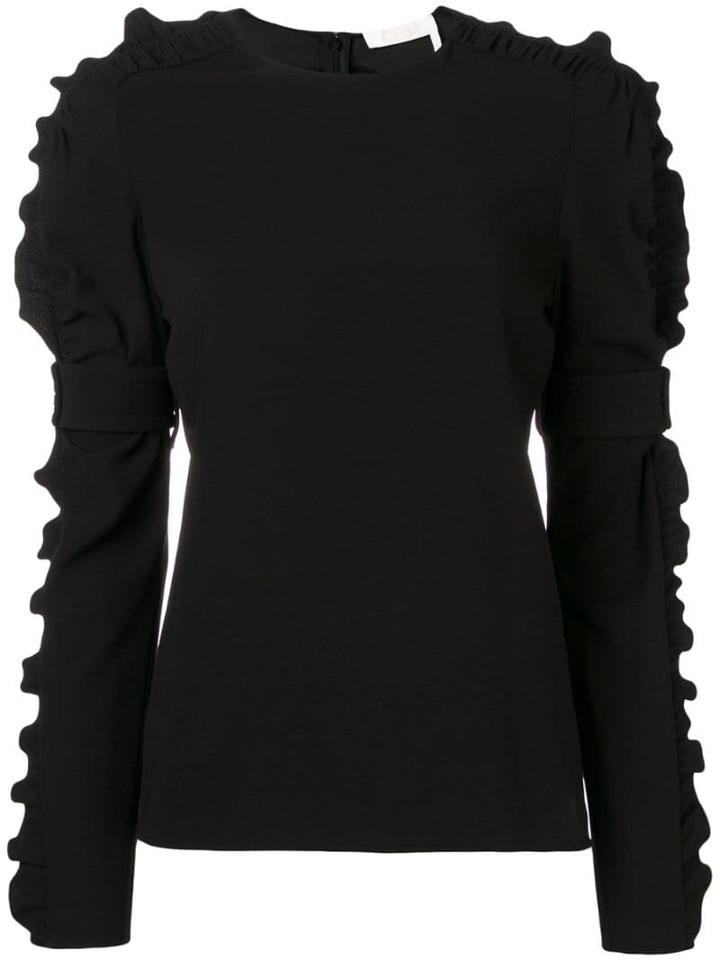 Chloé Ruffle-trim Crepe Blouse - Black