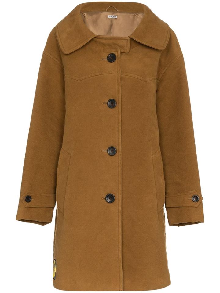 Miu Miu Miu Coat Moleskin Sb - Brown