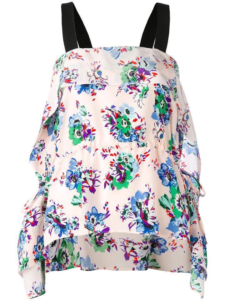 Msgm - Floral Waterfall Hem Top - Women - Silk - 42, Pink/purple, Silk