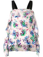 Msgm - Floral Waterfall Hem Top - Women - Silk - 42, Pink/purple, Silk