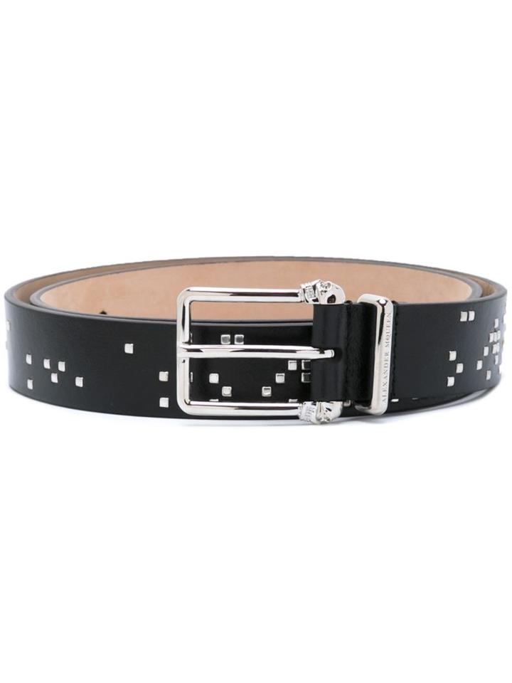 Alexander Mcqueen Twin Skull Studded Belt, Men's, Size: 85, Black, Leather/metal