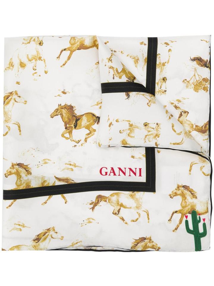 Ganni Horse Print Bandana Scarf - White