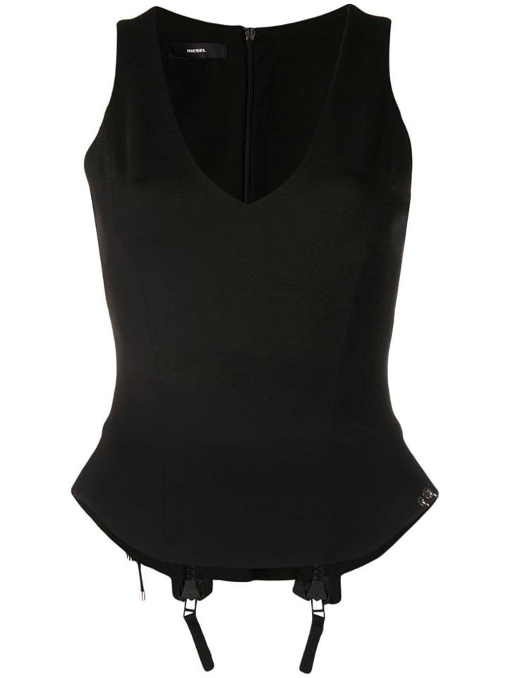 Diesel Plunge Neck Fitted Top - Black