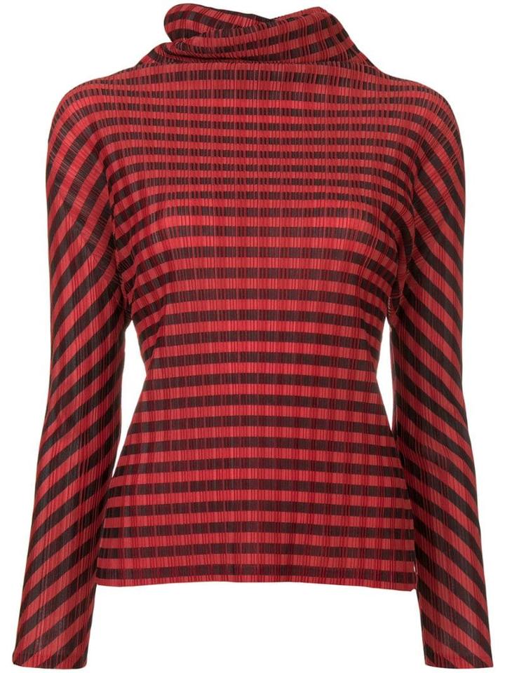 Issey Miyake Pre-owned Pleats Please Striped Roll Neck Top - Red