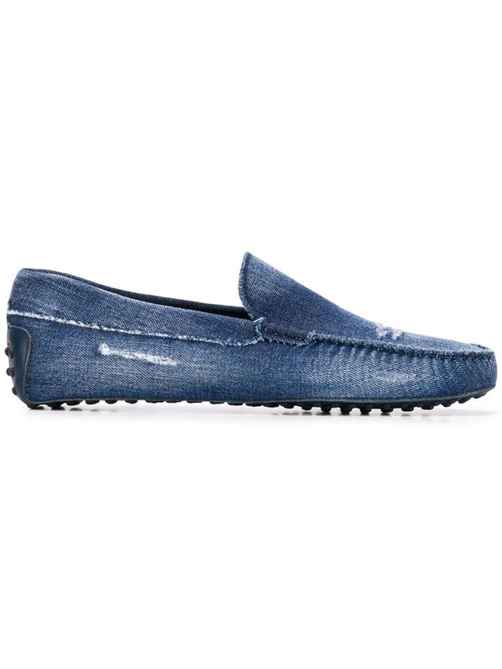 Tod's Distressed Denim Loafers - Blue