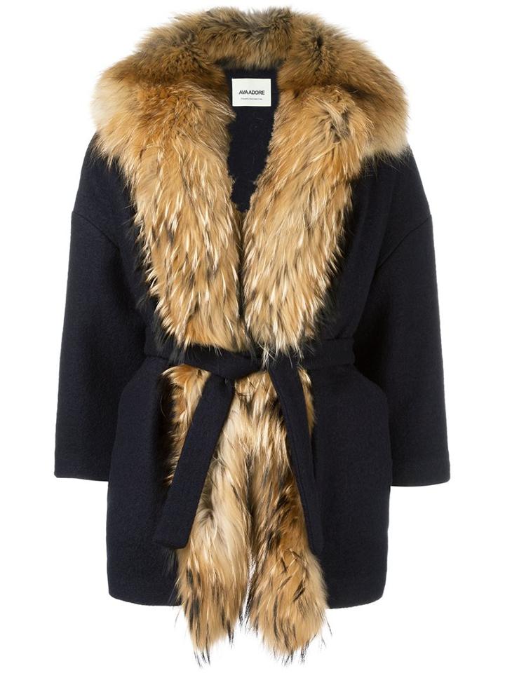 Ava Adore Belted Short Coat, Women's, Size: 44, Blue, Acrylic/wool/raccoon Dog