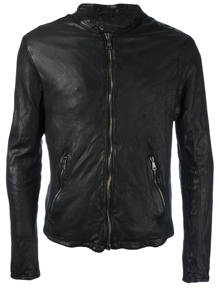 Giorgio Brato Zipped Leather Jacket, Men's, Size: 50, Black, Cotton/leather/polyester
