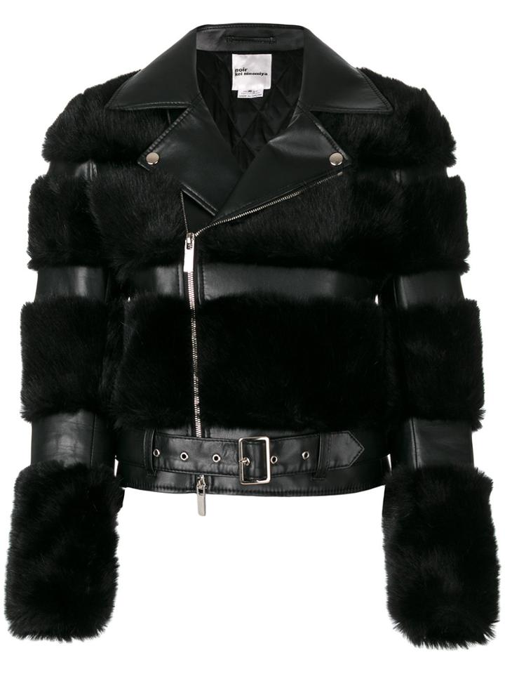 Comme Des Garçons Noir Kei Ninomiya Faux Fur Trim Jacket - Black