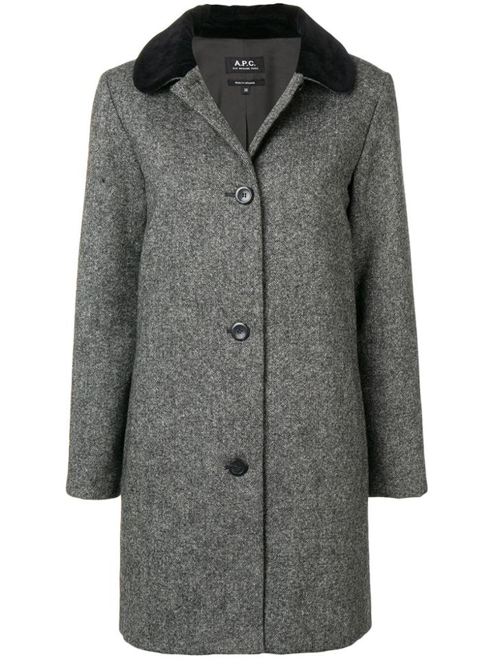 A.p.c. Contrast Collar Single Breasted Coat - Grey