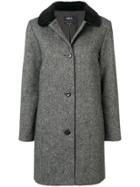 A.p.c. Contrast Collar Single Breasted Coat - Grey