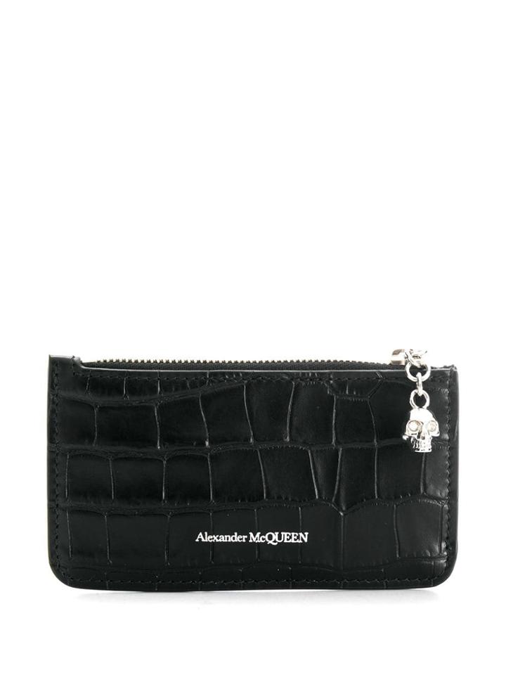 Alexander Mcqueen Crocodile Embossed Cardholder Wallet - Black