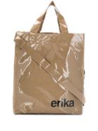 Erika Cavallini Slogan Tote Bag - Brown