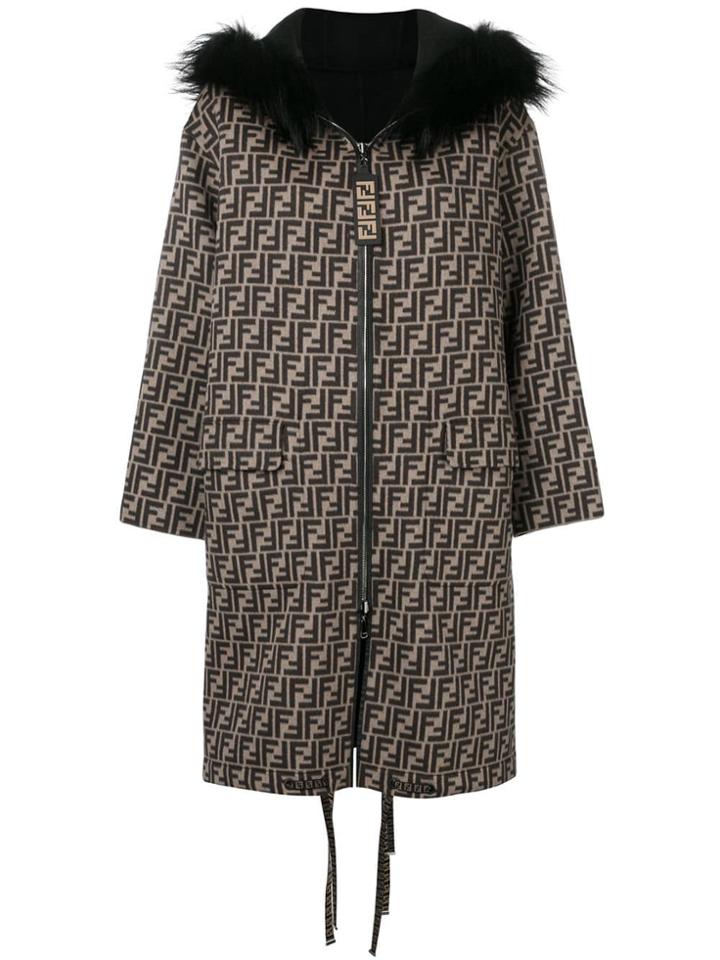 Fendi Ff Logo Parka Coat - Neutrals