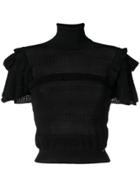 Elisabetta Franchi Frilled Cropped Top - Black