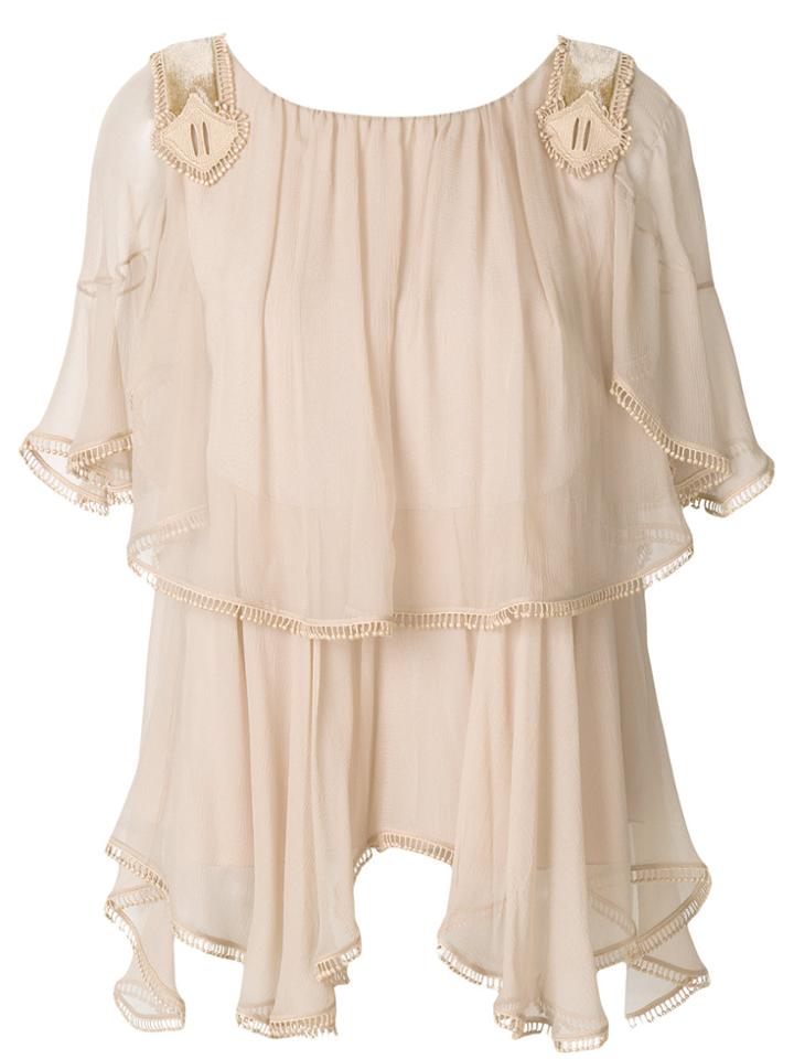 Chloé Ruffled Fringed Blouse - Nude & Neutrals