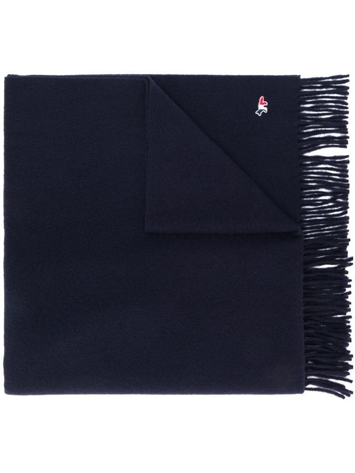 Maison Kitsuné Tricolour Fox Wool Scarf - Blue