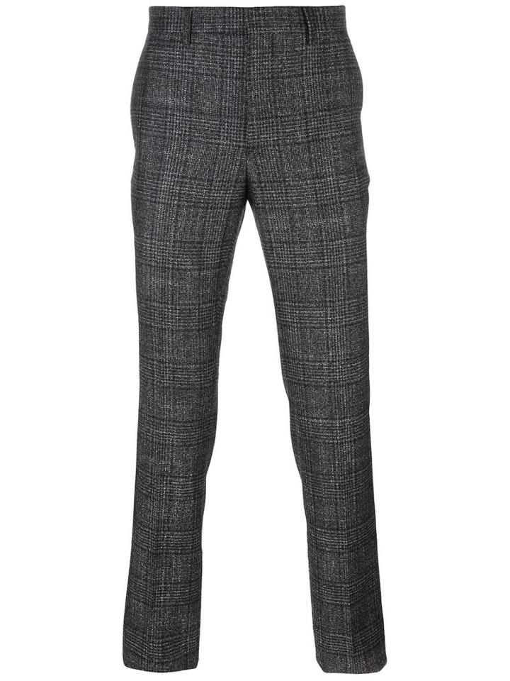Salvatore Ferragamo Checked Chinos, Men's, Size: 48, Black, Silk/cashmere/wool