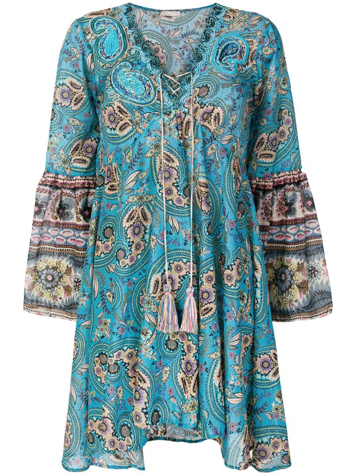 Anjuna Bohemian Print Flared Dress - Blue