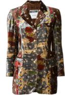 Moschino Vintage Printed Velvet Blazer, Women's, Size: 40, Brown