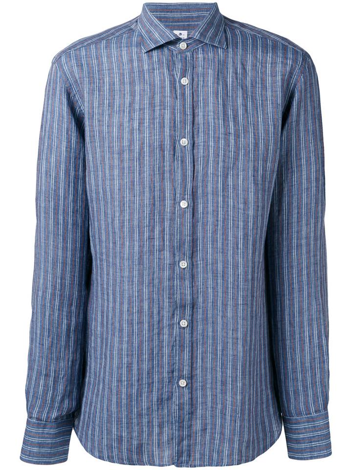 Danolis - Striped Shirt - Men - Linen/flax - 44, Blue, Linen/flax