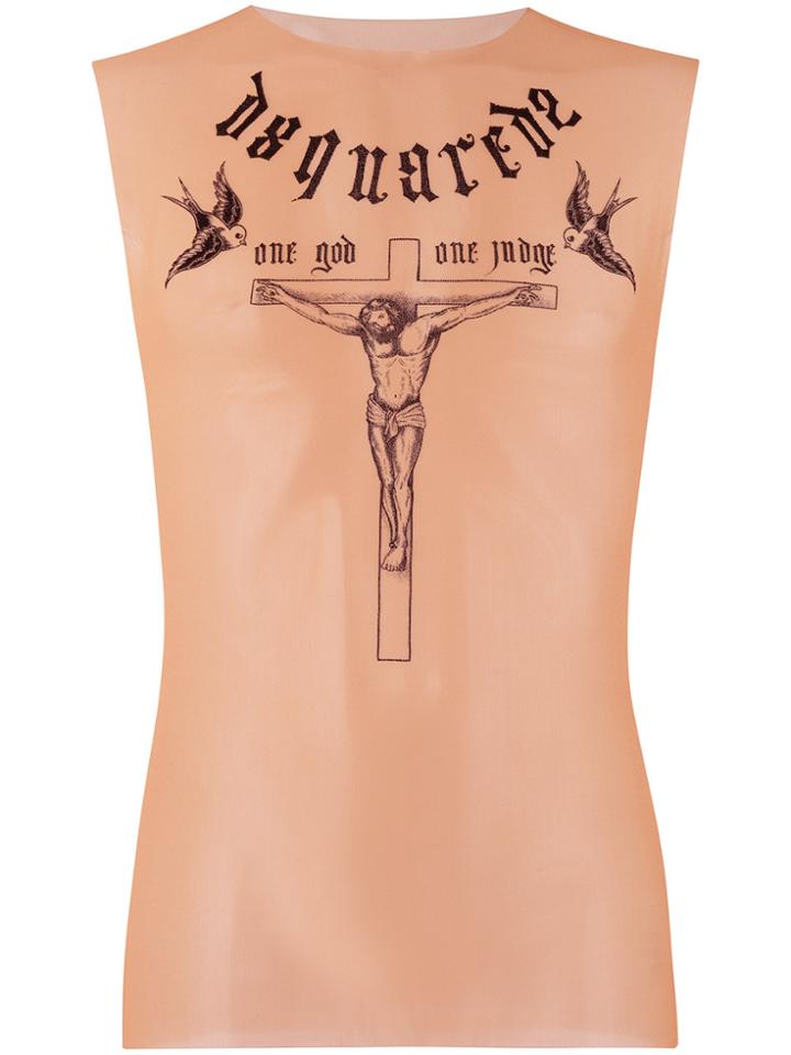 Dsquared2 Tattoo Cross Print Tank Top - Nude & Neutrals