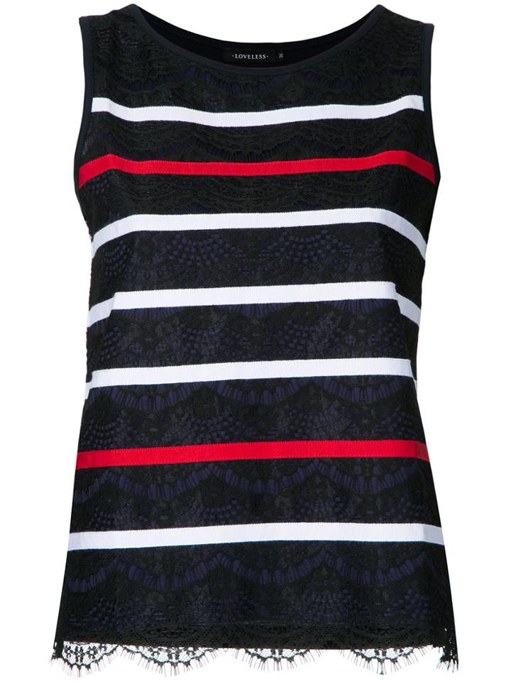 Loveless Striped Lace Tank - Black