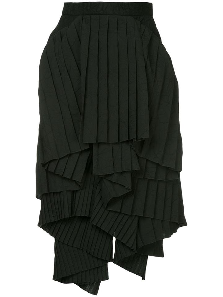 Facetasm Pleated Asymmetric Tiered Skirt - Black