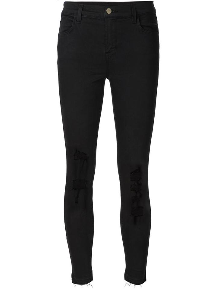 J Brand Distressed Skinny Jeans, Women's, Size: 25, Black, Cotton/polyester/spandex/elastane