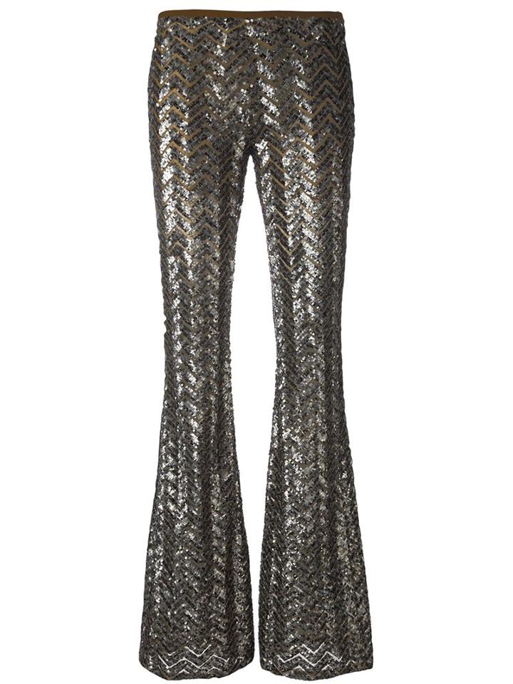 Michael Kors Chevron Sequined Flared Trousers, Women's, Size: 2, Grey, Polyamide/spandex/elastane