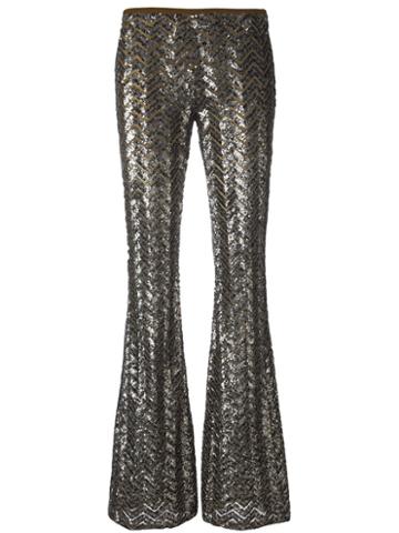 Michael Kors Chevron Sequined Flared Trousers, Women's, Size: 2, Grey, Polyamide/spandex/elastane