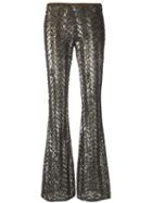 Michael Kors Chevron Sequined Flared Trousers, Women's, Size: 2, Grey, Polyamide/spandex/elastane