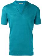 Nuur - Slit Neck T-shirt - Men - Cotton/linen/flax - 46, Blue, Cotton/linen/flax