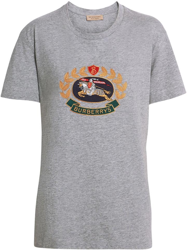 Burberry Embroidered Archive Logo Cotton T-shirt - Grey
