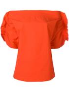 Msgm Gathered Shortsleeve Blouse, Women's, Size: 42, Red, Spandex/elastane/polyurethane/cotton