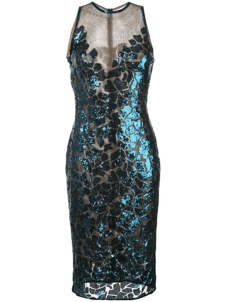 Tadashi Shoji Floral Embroidered Midi Dress - Blue